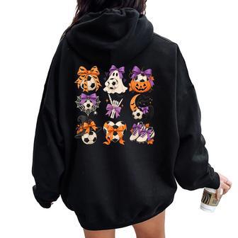 Halloween Soccer Player Bow Ghost Spooky Mom Girls Women Oversized Hoodie Back Print | Seseable UK