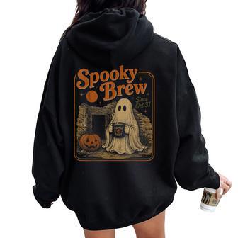 Halloween Spooky Brew Ghost Coffee Lover Vintage Halloween Women Oversized Hoodie Back Print - Thegiftio UK