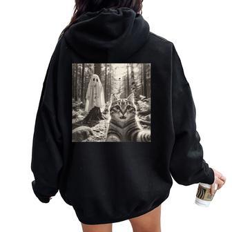 Halloween Tabby Cat Ghost Sheet Selfie Costume Kid Women Oversized Hoodie Back Print | Seseable UK