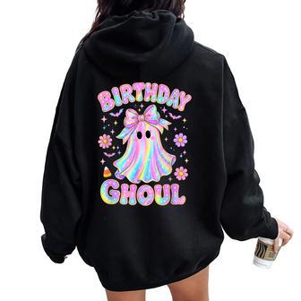 Happy Birthday Ghoul Retro Groovy Halloween Ghost Boo Women Oversized Hoodie Back Print - Thegiftio UK