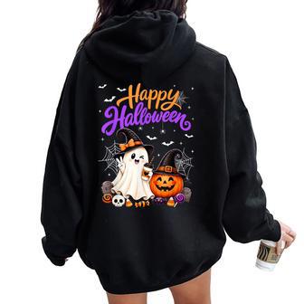 Happy Halloween Cute Ghost Pumpkin Spooky Kids Women Oversized Hoodie Back Print - Thegiftio UK