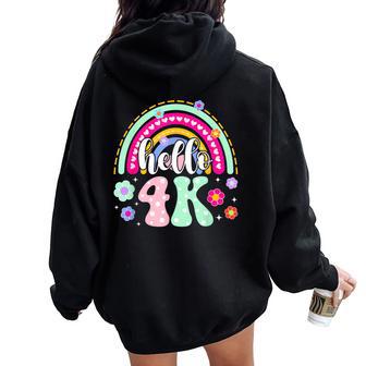 Hello 4K Student Rainbow 4K Teacher First Day Of 4K Women Oversized Hoodie Back Print - Thegiftio UK