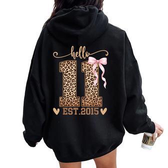Hello Eleven Est 2015 11Th Birthday Coquette 11 Year Girl Women Oversized Hoodie Back Print - Thegiftio UK