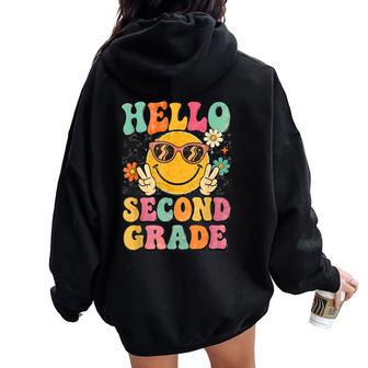Hello Second Grade Groovy First Day Of School 2Nd Grade Team Women Oversized Hoodie Back Print - Thegiftio UK