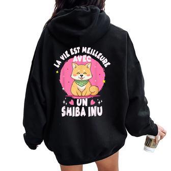 Hiba Inu Chien Enfant Filleie Avechibas Sweat à capuche oversize pour femme avec imprimé dans le dos - Cadeauxyz