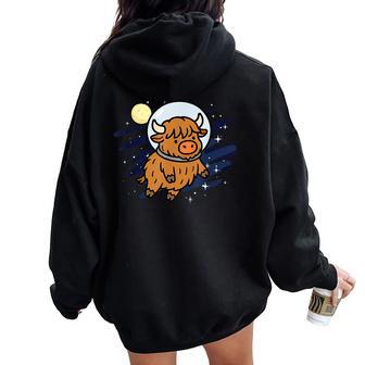 Highland Cow Astronaut Space Animal Lover Moon Boys Girls Women Oversized Hoodie Back Print - Thegiftio UK