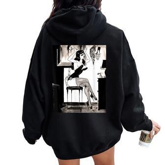 Hot Pin Up Girl En Lencería Y Tacones-Retro Pinup Girl Women Oversized Hoodie Back Print - Regaloses