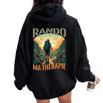 Idées Cadeau Humour Original Rando Pour Randonneur Fan Randonnée Balade Montagne Rando Ma Thérapie -Adultes-Enfants Noir Uni Coupe Classique Manche Courte Col Rond Sweat à capuche oversize pour femme avec imprimé dans le dos - Cadeauxyz