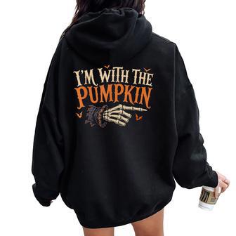I'm With Pumpkin Matching Couple Fall Halloween Costume Women Oversized Hoodie Back Print - Thegiftio UK