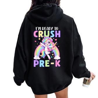 I'm Ready To Crush Pre-K Unicorn Girls Kids Back To School Women Oversized Hoodie Back Print - Thegiftio UK