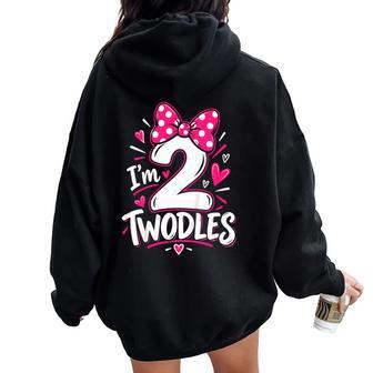 I'm Twodles 2Nd Birthday Girl Cute Pink Bow Second Birthday Women Oversized Hoodie Back Print - Thegiftio UK