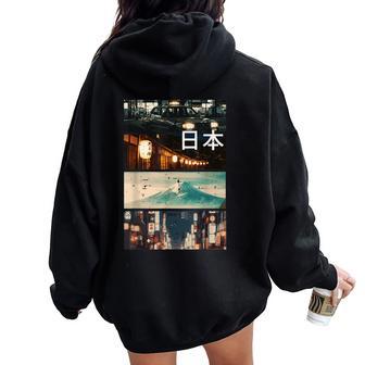 Japan Street Mountain Collage Nihon Japanese Kids Women Oversized Hoodie Back Print - Thegiftio UK