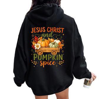 Jesus Christ And Pumpkin Christian Autumn Fall Women Women Oversized Hoodie Back Print - Thegiftio UK