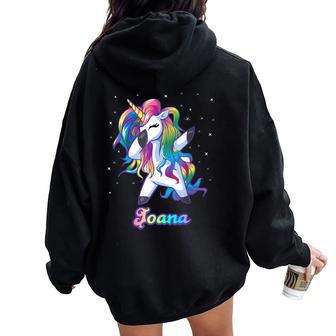 Joana Nombre Personalizado Personalizado Rainbow Unicorn Dabbing Women Oversized Hoodie Back Print - Regaloses