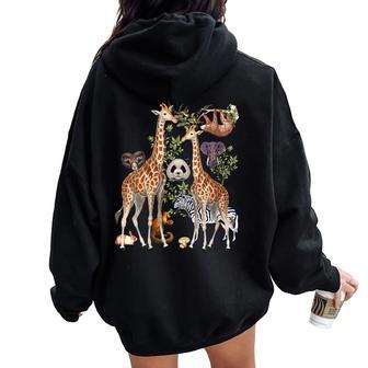 Jungle Animal Wildlifeafari Zoo Thème Animauxauvages Forêt Sweat à capuche oversize pour femme avec imprimé dans le dos - Cadeauxyz