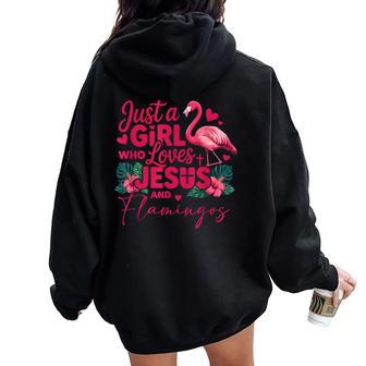 Just Girl Who Loves Jesus And Flamingos Faith Christian Women Oversized Hoodie Back Print - Thegiftio UK
