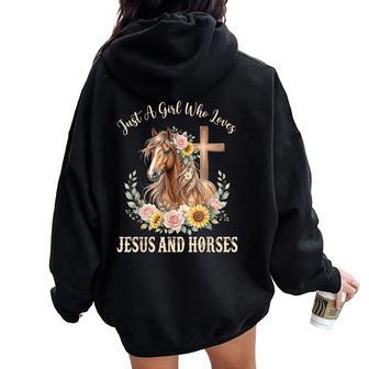 Just A Girl Who Loves Jesus And Horses Women Oversized Hoodie Back Print - Thegiftio UK