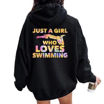Just A Girl Who Loves Natación Divertidas Niñas Nadadoras Women Oversized Hoodie Back Print - Regaloses