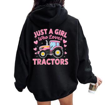 Just A Girl Who Loves Tractors Trucks Farm Women Oversized Hoodie Back Print - Thegiftio UK