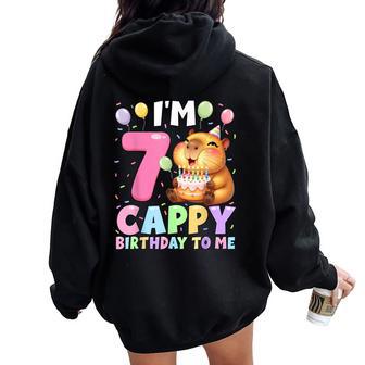 Kawaii Girl Capybara 7Th Birthday To Me Balloons Capy Cake Women Oversized Hoodie Back Print - Thegiftio UK