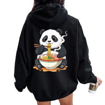 Kawaii Panda Eating Ramen Cute Noodles Anime Women Oversized Hoodie Back Print - Thegiftio UK