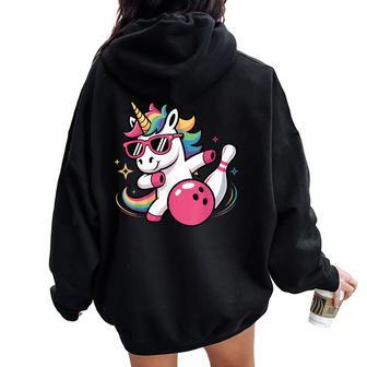 Kawaii Unicorn Dabbing Bowling Birthday Girls Women Oversized Hoodie Back Print - Thegiftio UK