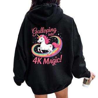 Kids 4K Girls Back To School Unicorn Galloping Into 4K Women Oversized Hoodie Back Print - Thegiftio UK