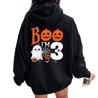 Kids Boo I'm 3 Yr Old 3Rd Birthday Halloween Girl Boy Costume Women Oversized Hoodie Back Print - Thegiftio UK