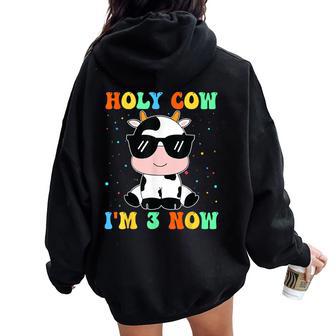 Kids Holy Cow I'm Two 3 Years Old 3Rd Birthday Boy Girl Women Oversized Hoodie Back Print - Thegiftio UK