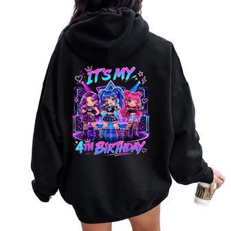 Kids It's My 4Th K Pop Birthday Girl 4 Year Old K-Pop Bday Women Oversized Hoodie Back Print | Seseable UK