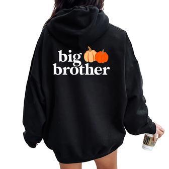 Kids Pumpkin Big Brother Halloween Fall Pregnancy Announcement Women Oversized Hoodie Back Print - Thegiftio UK