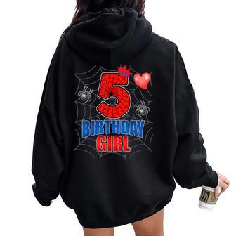 Kids Spider Web Five 5 Years Old It's My 5Th Birthday Girl Women Oversized Hoodie Back Print - Thegiftio UK