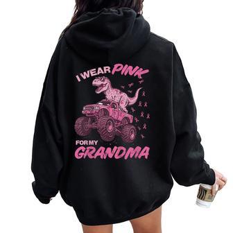 Kids I Wear Pink For My Grandma Dino Breast Cancer Awareness Boys Women Oversized Hoodie Back Print - Thegiftio UK