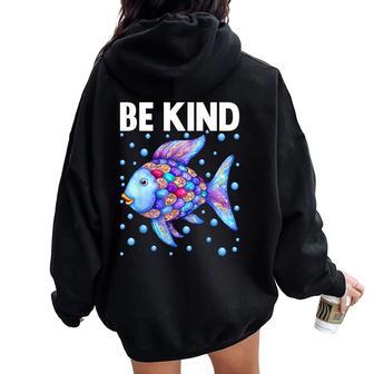 Be Kind Rainbow Scale Fish Teacher Reading Book Toddler Women Oversized Hoodie Back Print - Thegiftio UK