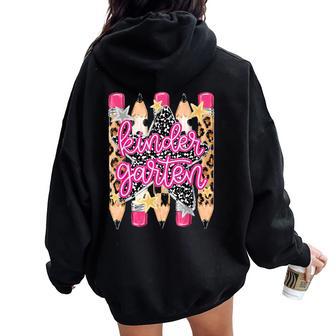 Kindergarten Leopard Pencil Star Back To School Girl Women Women Oversized Hoodie Back Print - Thegiftio UK