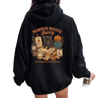 Kitty Biscuits Spooky Season Black Cat Halloween Retro Fall Women Oversized Hoodie Back Print - Thegiftio UK
