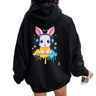 Lapin Dj Humour Musique Electro Techno Cadeau Sweat à capuche oversize pour femme avec imprimé dans le dos - Cadeauxyz