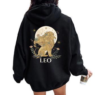 Leo Zodiac Boho Celestial Lion Moon Astrology Women Women Oversized Hoodie Back Print - Thegiftio UK
