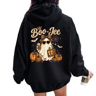 Leopard Ghost Coffee Halloween Costumes Boo Jee Girls Women Oversized Hoodie Back Print - Thegiftio UK