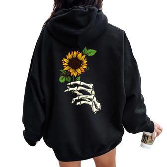 Leopard Sunflower Skeleton Hand Women Oversized Hoodie Back Print - Thegiftio UK