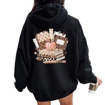 Leopard Teacher Apple School Supplies Back To School Women Oversized Hoodie Back Print - Thegiftio UK