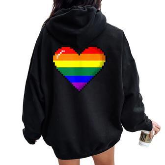 Lgbtq Rainbow Pride 8-Bit Pixel Heart Felpa con cappuccio oversize da donna con stampa posteriore - Novitaregali