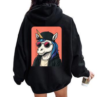 Licorne Portant Des Lunettes Deoleil Homme Licorne Graphique Sweat à capuche oversize pour femme avec imprimé dans le dos - Cadeauxyz