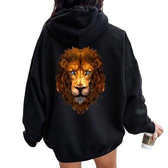 Lion Face Head Blue Eyes Dibujo Artístico Para Hombres Niños Es In Mangas Women Oversized Hoodie Back Print - Regaloses