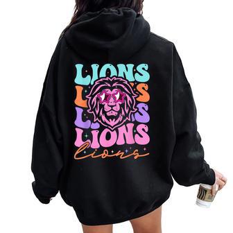 Lion Mascot Back To School Spirit Sports Groovy Women Oversized Hoodie Back Print - Thegiftio UK