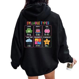 Literacy Teacher Reading Week For Teachers Syllable Types Women Oversized Hoodie Back Print - Thegiftio UK