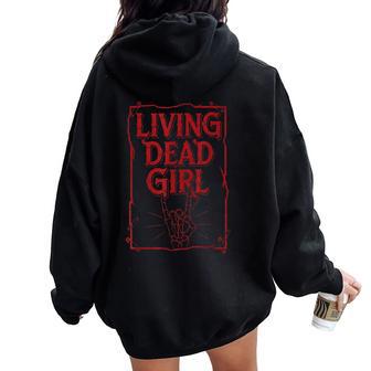 Living Dead Girl Vintage Retro Rock N Roll Zombie Women Oversized Hoodie Back Print - Thegiftio UK