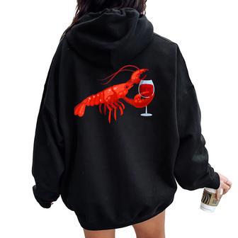 Lobster Wine Drinking Beach Cruise Women Oversized Hoodie Back Print - Thegiftio UK
