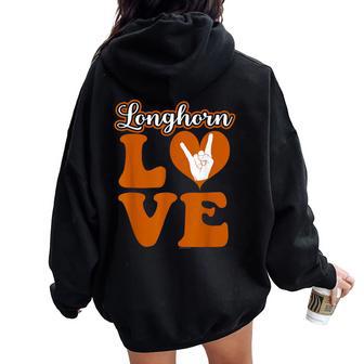 Love Longhorn Girl Heart Cute Retro Letters Women Oversized Hoodie Back Print - Thegiftio UK