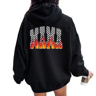 Mama Flame Race Retro Mom Fire Checkered Mother's Day Women Oversized Hoodie Back Print - Thegiftio UK